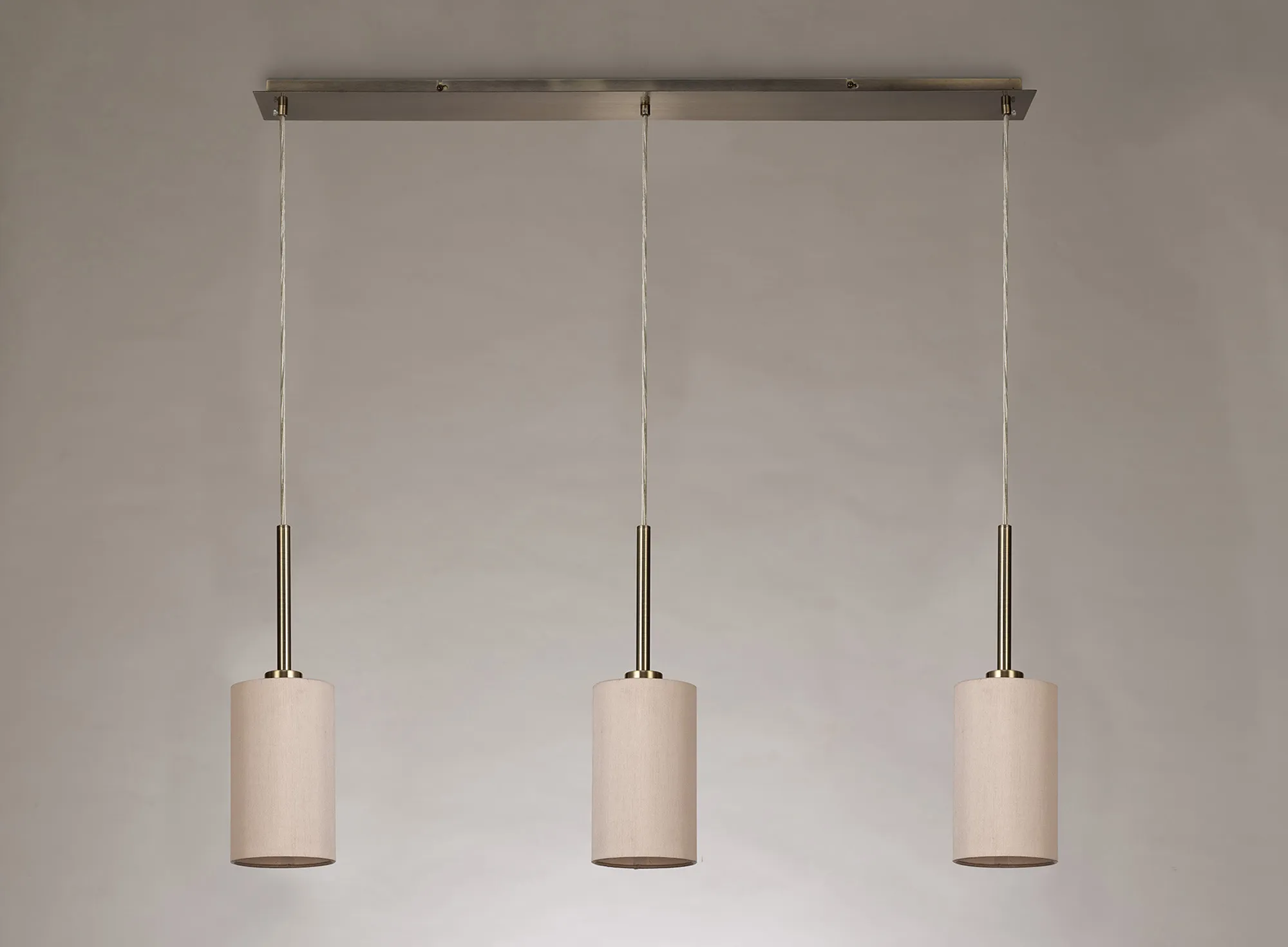 Baymont 12cm Shade 3 Light Pendant Antique Brass; Nude Beige/Moonlight DK0771  Deco Baymont AB NU